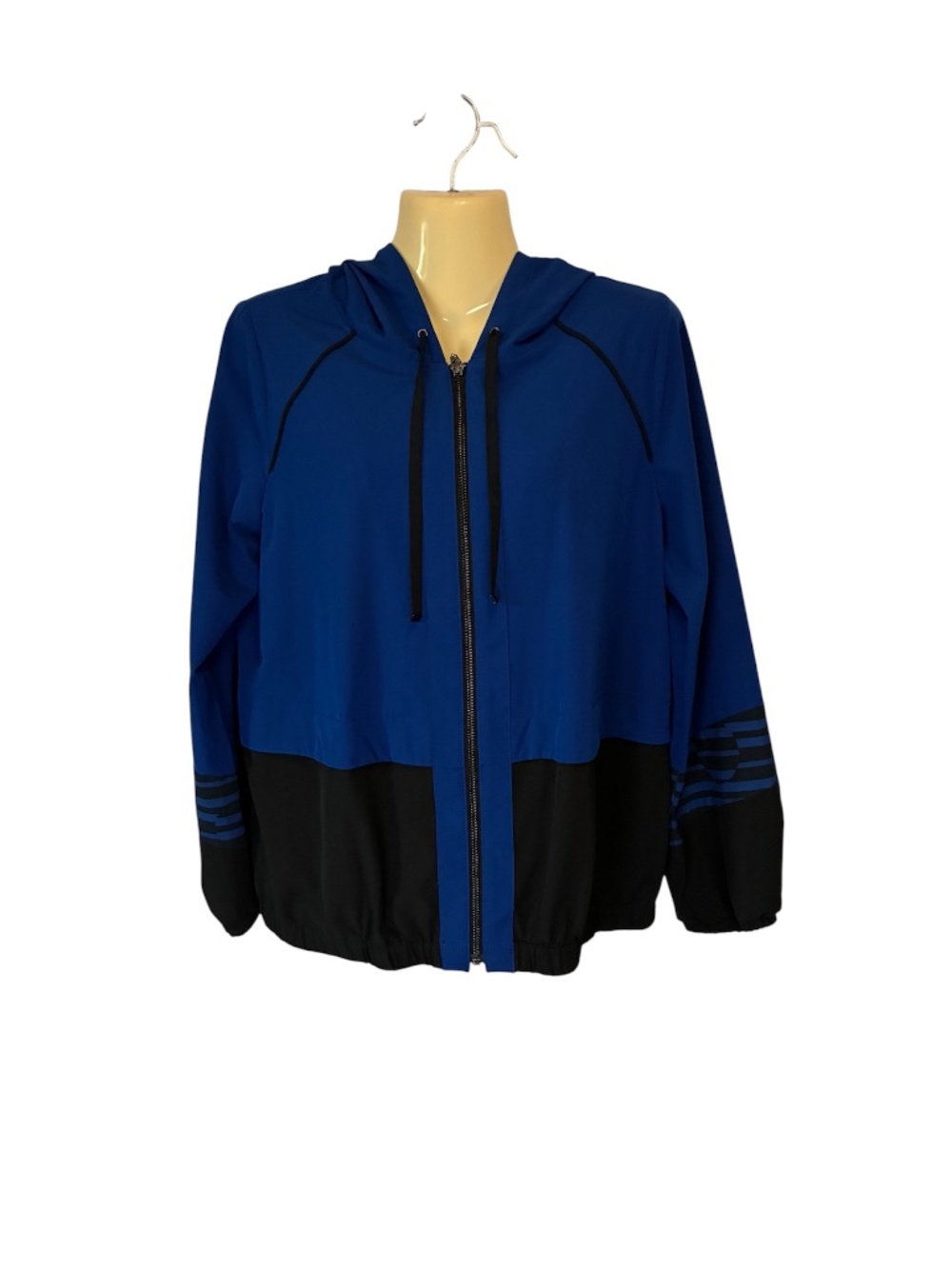 Chico's Hooded Utility Jacket Zenergy Lightweight Gorpcore Sport Sz 0 Blue Black